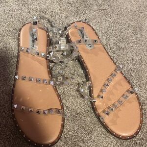 Steve Madden Clear Studded Strap Sandals - Tan
